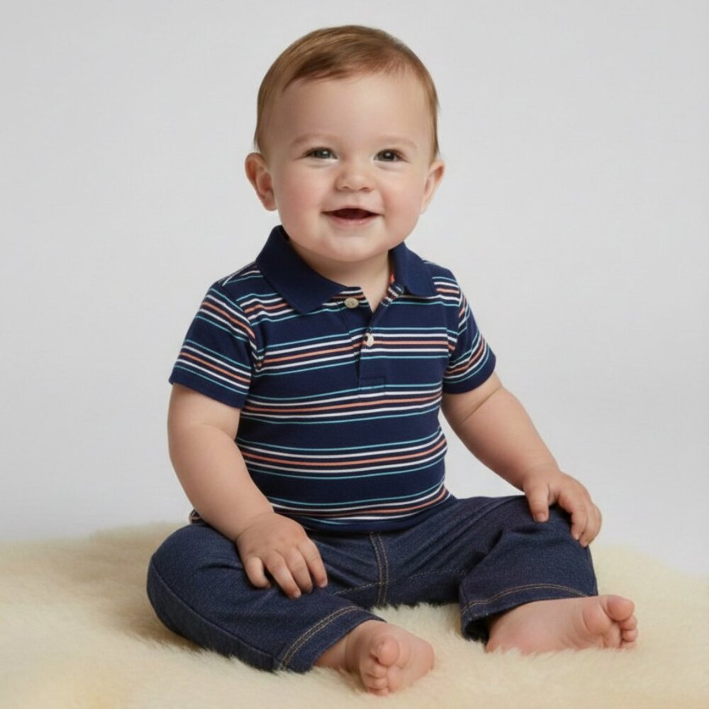 Baby Boy 6 Month Bundle of Button-Down Bodysuits and Jeans Pants
